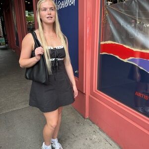 MAJORELLE Black Dress with White Lace Trim